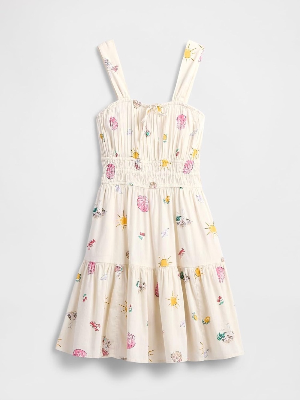 GAP Cream Cherry Lobster Lemon Tieredβ Mini Dress Italian Summer 100% Cotton